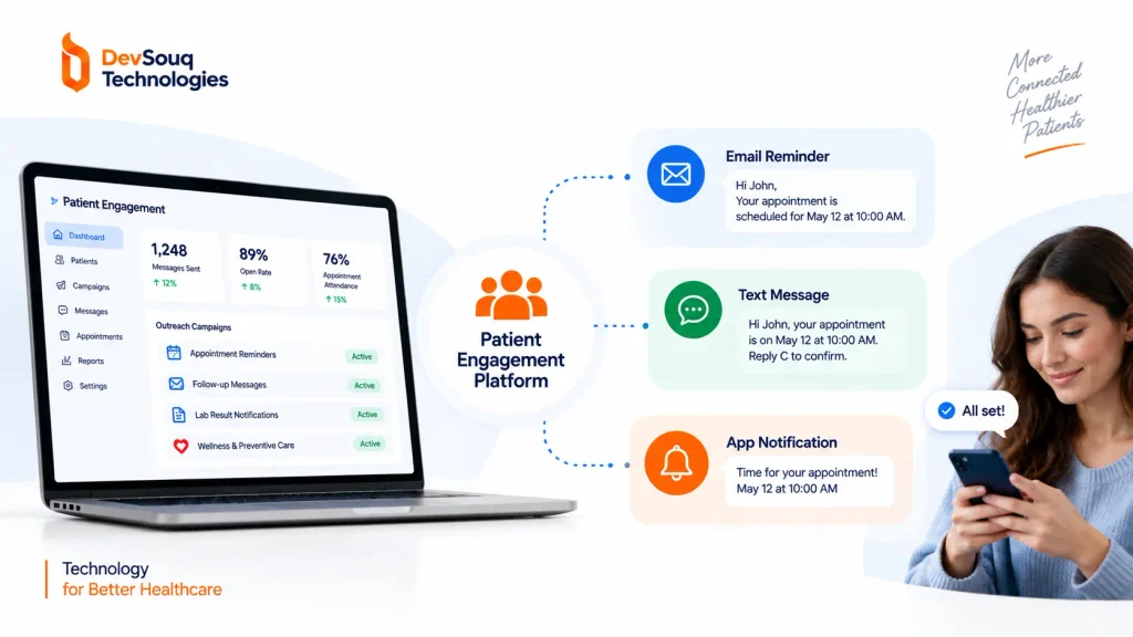 engagement platform sending reminders across text, email, and app notifications